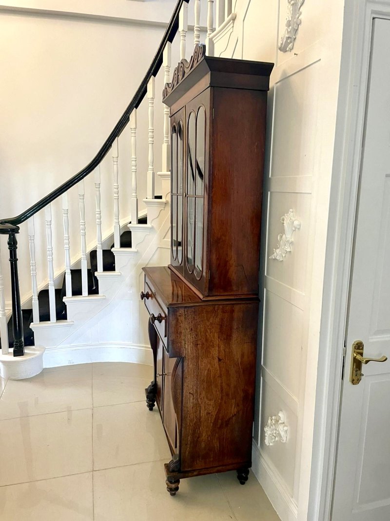 Small Antique Regency Quality Figured Mahogany Secretaire Bookcase - Image 4